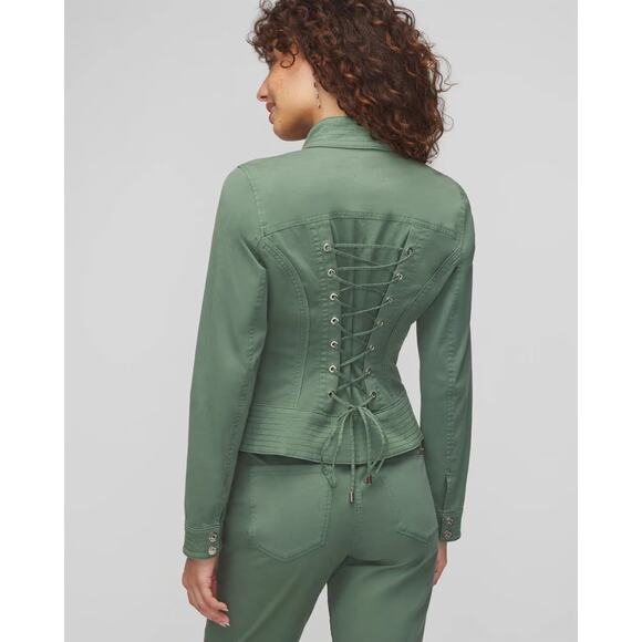 White House Black Market WHBM Pret Lace-Up Back Casual Jacket Sage Green Size 6 - Picture 2 of 8